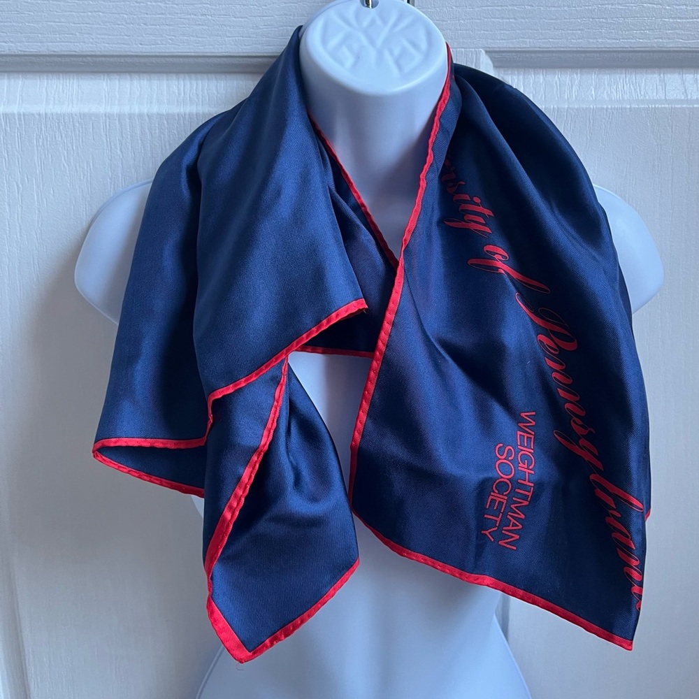 University Of Pennsylvania Vintage Weightman Society Silk Scarf. Navy and Red.